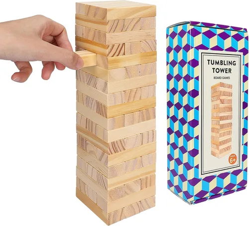 Miniatura 10 de Offelec Juegos de Bloques de Torre Tambaleante, Juego de Apilamiento de Bloques de Madera Grandes para Niños Adultos Familia, Juegos de Mesa
