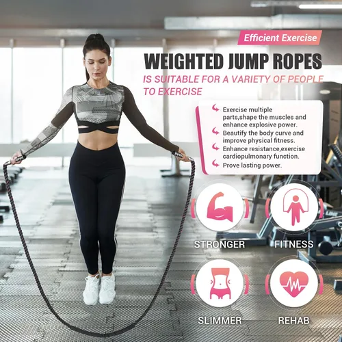 Miniatura 5 de Cuerda de saltar pesada para mujer, cuerda de saltar pesada para ejercicio con póster de entrenamiento, cuerda de saltar de fitness de peso de 9.2