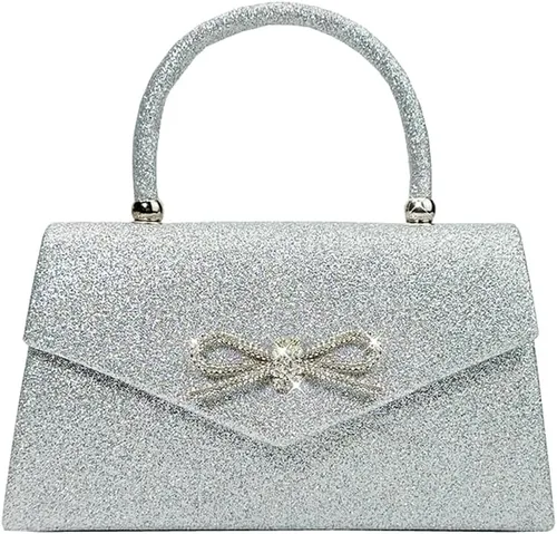 Bolso de noche para mujer, con lazo brillante, bolso de mano para boda, fiesta, monederos con diamantes de imitación con purpurina para cóctel,