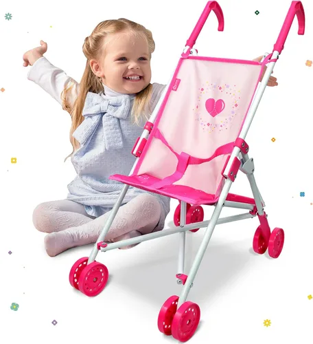Miniatura 8 de Anivia Cochecito de muñeca de lujo para muñecas de 18 y 20 pulgadas – Cochecito de muñeca con toldo plegable, ruedas silenciosas y 2 cestas