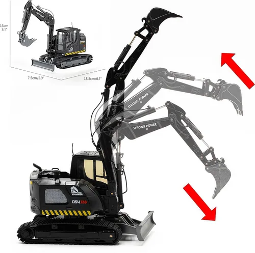 Gemini & Genius - Excavadora negra con orugas, juguete de construcción de excavadora a presión a escala 1/50, modelo de vehículo con giros de cabina
