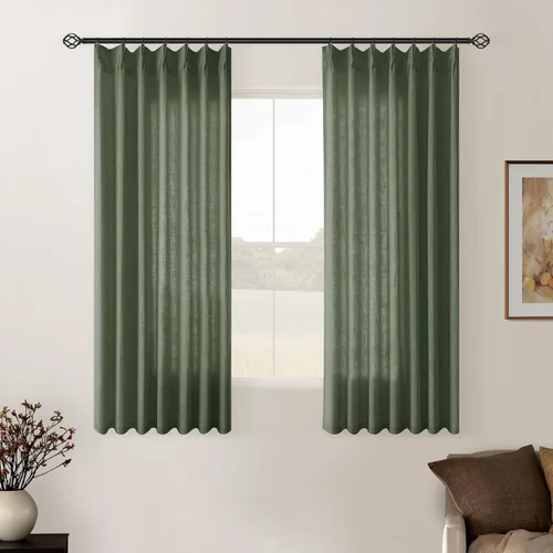 Miniatura 74 de Cortinas de lino natural con pliegues fruncidos de 120 pulgadas de largo para sala de estar, cortinas plisadas con ganchos y lengüeta trasera
