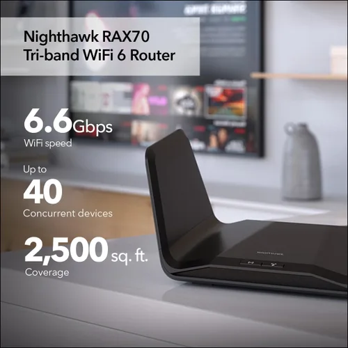 Miniatura 2 de NETGEAR Nighthawk 8-Stream WiFi 6 Router (RAX70) - Características de seguridad, velocidad inalámbrica de tres bandas AX6600 (hasta 6.6 Gbps)