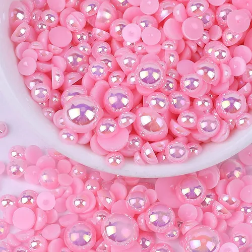 Miniatura 23 de Perlas con parte trasera plana para manualidades, 50g Mezcla Azul Rosa Blanco Medias perlas para manualidades, Tamaño mixto 3/4/5/6/8/10mm Perlas