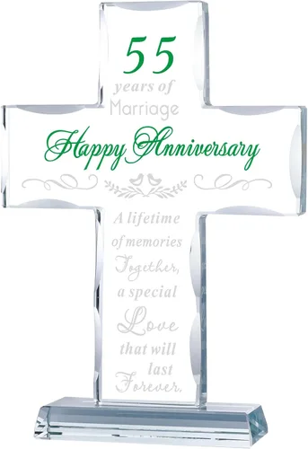 YWHL Regalos de cruz de cristal para aniversario de boda para mujeres y hombres, regalo religioso de aniversario de 55 años para parejas, grabado