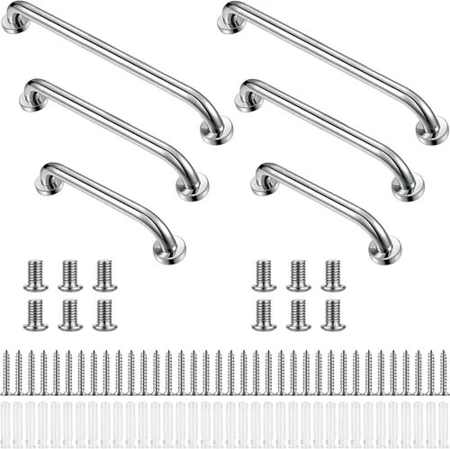 Miniatura 10 de Therwen Paquete de 6 barras de agarre para bañeras y duchas, barras de apoyo de ducha para personas mayores, acero inoxidable, discapacitados