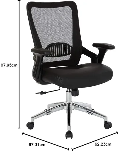 Miniatura 7 de Office Star EMH Series - Silla de escritorio de oficina ajustable con soporte lumbar integrado y brazos abatibles acolchados, cuero regenerado negro