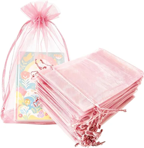 Miniatura 12 de Paquetes de 50 bolsas de organza de regalo de 4 x 6 pulgadas, cordón negro a granel para baby shower, Navidad, cumpleaños de profesores, recuerdos