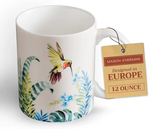 Miniatura 101 de Maison d' Hermine Taza de café con asas, tazas de porcelana fina de hueso, paquete de dos tazas de té para bebidas calientes, capuchino, latte, 015