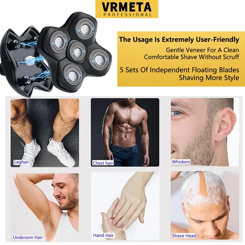 Miniatura 2 de Cabezales de repuesto flotantes 5D para hombres calvos, cuchillas afiladas universales para afeitadoras eléctricas rotativas (5D negro)
