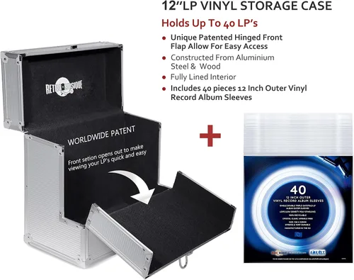 Miniatura 2 de Estuche de transporte de aluminio para discos de vinilo La solapa frontal plegable proporciona un mejor acceso a tus LP