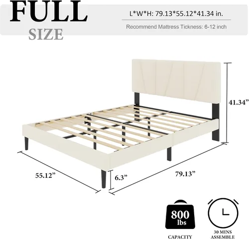 Miniatura 2 de HAOARA Marco de cama tamaño completo con cabecera tapizada en tela, cama plataforma con soporte de listones de madera, base de colchón completa
