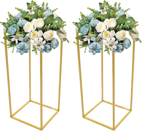 LOYALHEARTDY Soporte de flores de boda dorado, soporte de columna de metal geométrico para boda, estante de exhibición de flores, centro de mesa