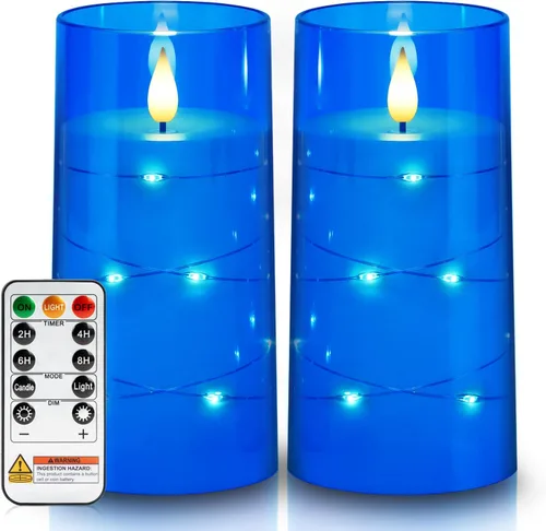 Miniatura 18 de Homemory Velas sin llama con luces de hadas de cadena de estrellas incrustadas, velas que funcionan con pilas, velas LED, velas falsas con control