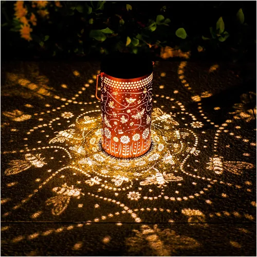 Miniatura 9 de Paquete de 2 linternas solares colgantes de abejas al aire libre, impermeables, luces LED solares de metal, linternas decorativas para jardín