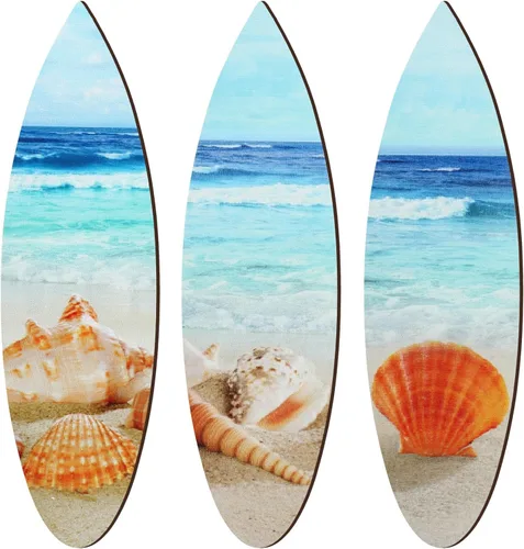 Miniatura 11 de Tatuo 3 piezas de decoración de pared costera de verano para baño, playa, arte de pared azul, tortuga de mar, tabla de surf, caballito de mar