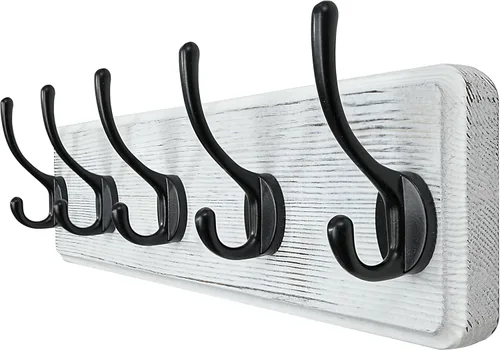 Miniatura 10 de WEBI Perchero de Abrigo Montado en Pared, Ganchos de Abrigo Montados en Pared, 16" de Agujero a Agujero, Colgador de Abrigo de Pared, Riel de Madera