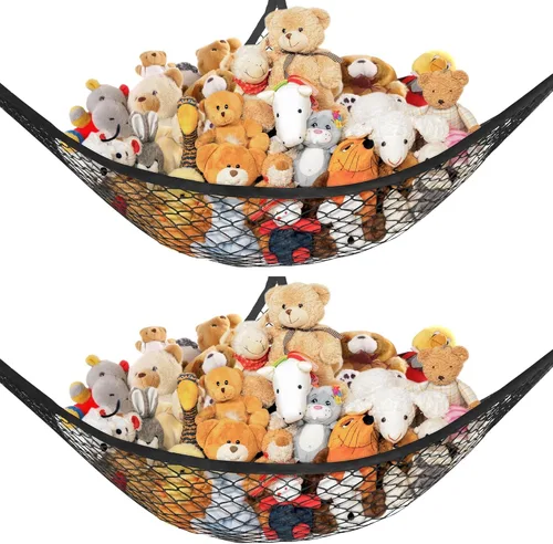 Miniatura 13 de Lazebox Hamaca de red para animales de peluche para juguetes de peluche, hamaca de animales de peluche de esquina para decoración de habitación