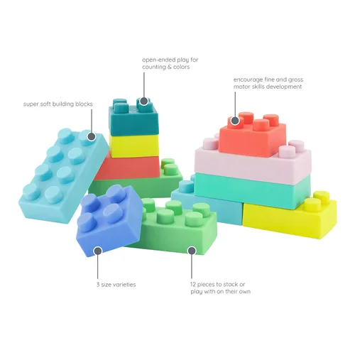 Miniatura 4 de Infantino Bloques de construcción súper suaves, fáciles de sostener para bebés y niños pequeños, sin BPA, multicolor, juego de 12 piezas
