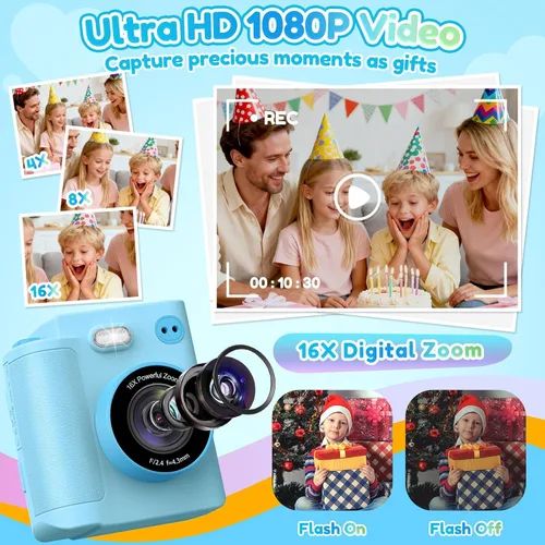 Miniatura 3 de Cámara para niños Impresión instantánea: Juguetes para niños y niñas, cámara digital que imprime fotos, regalo de cumpleaños de doble lente