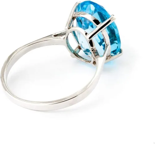 Miniatura 2 de Galaxy Gold GG Anillo de oro blanco sólido de 8 quilates de 14 quilates con topacio azul ovalado natural