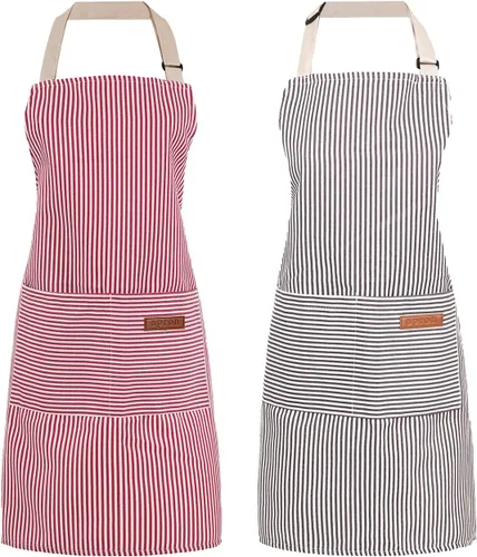 Miniatura 8 de Paquete de 2 Delantales de Cocina Ajustables con Peto para Mujeres con 2 Bolsillos, Delantales de Cocina Restaurante para Hombres Chefs