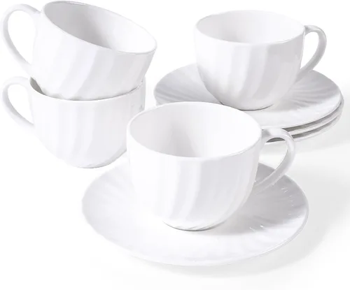 Miniatura 11 de Juego de 2 tazas y platillos de espresso de porcelana fina, juego de tazas de té blanco clásico de 5 onzas para café, capuchino, café con leche, té