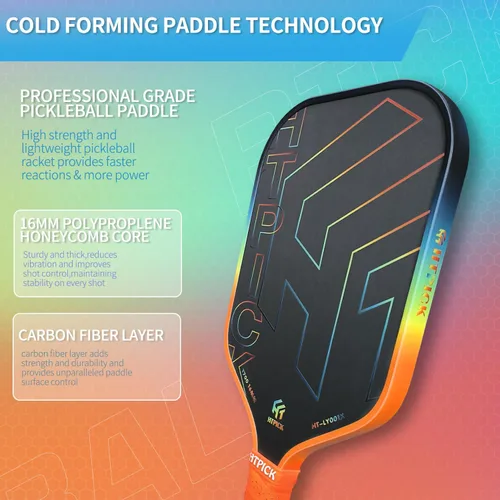 Miniatura 3 de Pickleball Paddles, Carbon Fiber Pickleball Paddle High Grit & Spin with PP Honeycomb Core 16mm Thickness and Thermoformed Elongated Shape, Naranja