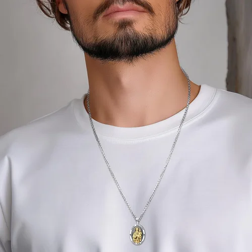 Miniatura 81 de Eusense San Miguel San Cristóbal San Benito San Judas Virgen María Collar chapado en oro 925 joyería religiosa para hombres y mujeres, collar