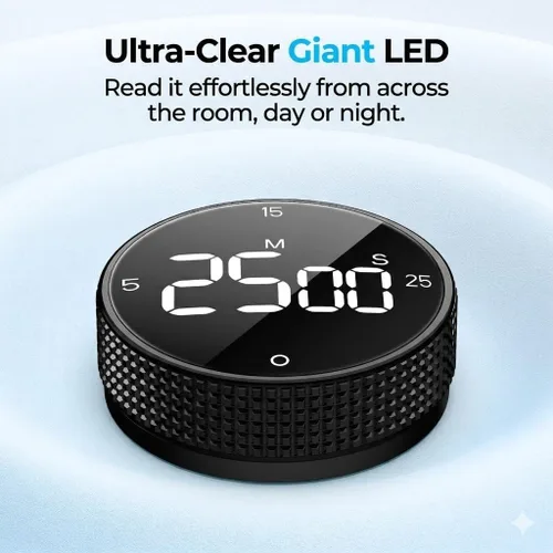 Miniatura 4 de Temporizador magnético de cocina para cocinar con alarma fuerte - Gran pantalla LED de cuenta atrás rotativa Pomodoro, preajuste de 5/15/25 minutos