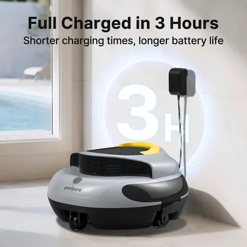 Miniatura 5 de POOLPURE Limpiador de piscina, batería de 5000 mAh, tiempo de funcionamiento de 100 minutos, cobertura de 1000 pies cuadrados, limpiador automático
