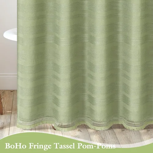 Miniatura 6 de Juego de Cortina de Ducha Boho Granja con Borla, Juego de Cortina de Ducha de Lino Bohemio Francés Country Chic para Baño, Cortina de Ducha Moderna