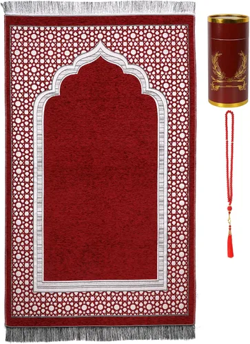 Miniatura 4 de Alfombra de oración islámica elegante con patrón de mezquita fina, manta portátil musulmana Ramadán Eid, alfombra de regalo turca, color negro, 1
