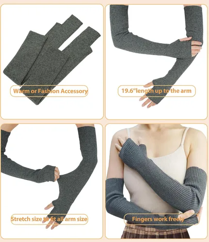 Miniatura 22 de Guantes cálidos de cachemira de brazo largo para mujer, guantes de invierno acogedores sin dedos, calentadores de brazos suaves, gran regalo