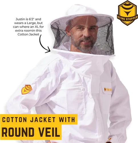 Miniatura 5 de Sting Stopper - Chaqueta de apicultura para adultos con velo redondo y sombrero para protección contra picaduras de abeja de miel con lona
