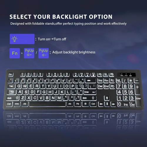 Miniatura 3 de Teclado y mouse inalámbricos retroiluminados con impresión grande, 2.4G de tamaño completo con letras grandes y llave de retroiluminación, letras