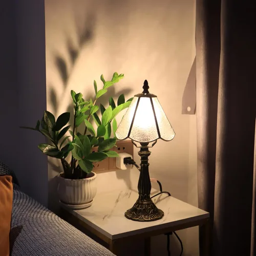 Miniatura 6 de Tiffany Style Table Lamp White Diamond Stained Glass Lamp 14 Inch Small Lamp,Desk Lamps,6X6X14 Inch,Bronze Resin Base, Antique Lamp,Mini Accent
