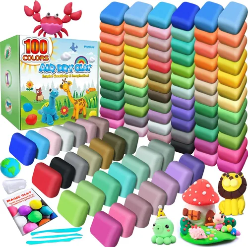 ESSENSON Arcilla Seca al Aire 100 Colores, Arcilla para Modelar para Niños, Arcilla Mágica para Moldear DIY, Regalo para Niños
