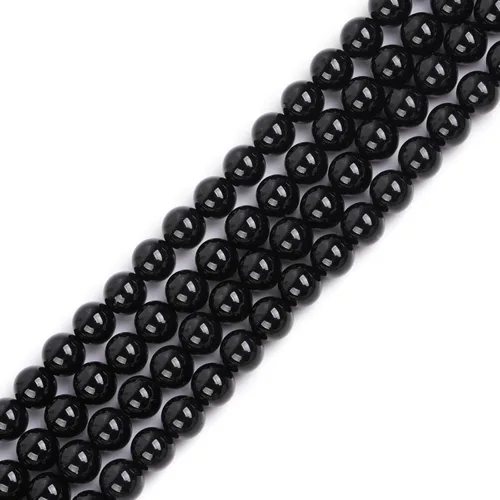 Miniatura 149 de GEM-Inside Cuentas sueltas de piedra natural de lava negra de 8 mm, redondas, piedra de energía para hacer joyas 15' Negro
