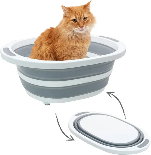 Miniatura 12 de Fhiny Caja de Arena para Gatos Portátil Caja de Arena Poco Profunda 17.7"x13.4"x4.9" Inodoro Plegable para Gatos con Pala Bandeja Abierta