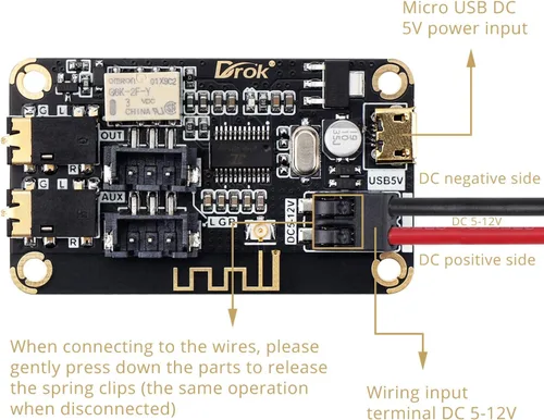 Miniatura 3 de DROK Placa de Bluetooth, Receptor de Audio de 12V, Módulo de Bluetooth DC 5V-12V, Electrónica Portátil, Circuito de Recepción de Música Estéreo