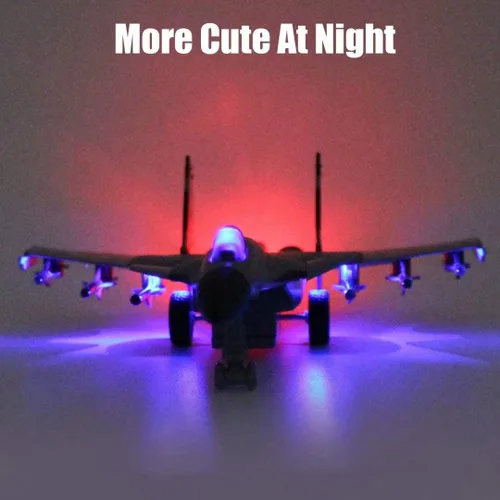 Miniatura 6 de QIAONIUNIU Avión de juguete modelo aviones de aleación tire hacia atrás luchador para niños con luces intermitentes, sonido de jet real (negro)