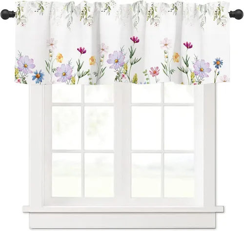 Miniatura 19 de Cortinas Cenefa Verde Salvia Floral Cocina con Bolsillo para Barra Paneles Cortos Acuarela Hojas de Eucalipto Retro Tratamiento de Ventana Cortinas