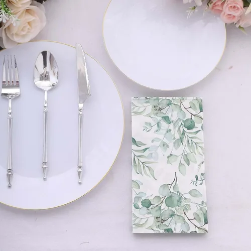 Miniatura 5 de Efavormart - Paquete de 20 servilletas de papel con estampado de hojas de eucalipto verde con una textura suave de 2 capas absorbente para bodas