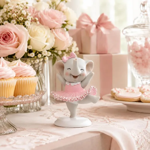 Miniatura 8 de Comfy Hour Figura de elefante de bailarina bailarina de 5 pulgadas, estatua de animal caprichosa en tutú rosa, coleccionable decorativa