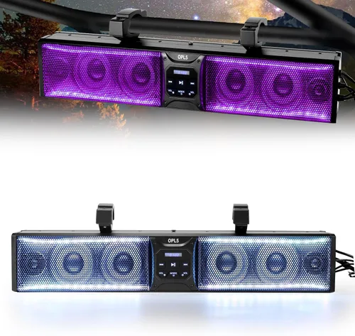 Barra de sonido UTV de 27 pulgadas, barra de sonido de metal Bluetooth ATV de 6 altavoces con RGB y tira de luz, barra de sonido impermeable IP66