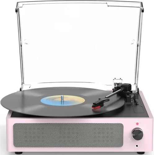Miniatura 15 de Tocadiscos de vinilo con altavoces, receptor inalámbrico de 3 velocidades, fonógrafo LP de transmisión por correa, auriculares AUX RCA, parada Verde