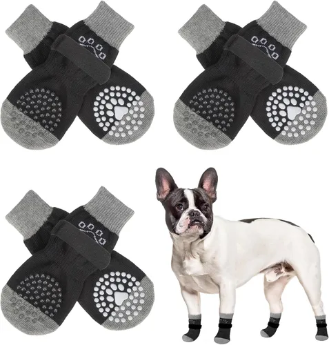 Miniatura 18 de SCENEREAL 6 piezas de calcetines antideslizantes para perros para prevenir lamido de patas para pavimento caliente/frío, calcetines de agarre