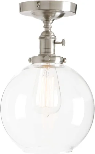 PERMO Lámpara de techo vintage con 1 lámpara colgante con cristal transparente de globo de 7.9 pulgadas (cepillado)