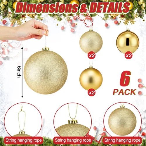 Miniatura 2 de Wettarn 6 Piezas Bolas Grandes de 6" de Navidad Bolas de Decoración de Árbol de Navidad Ornamentos Bolas Inastillables para Cumpleaños Pascua San